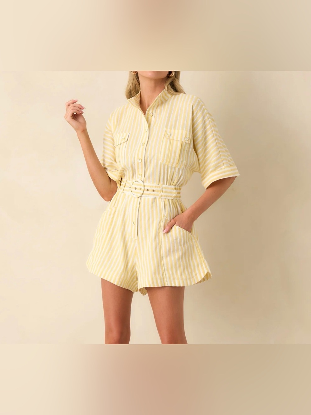 PROSPERINA CHLOE LEMONADE YELLOW STRIPE COTTON ROMPER
